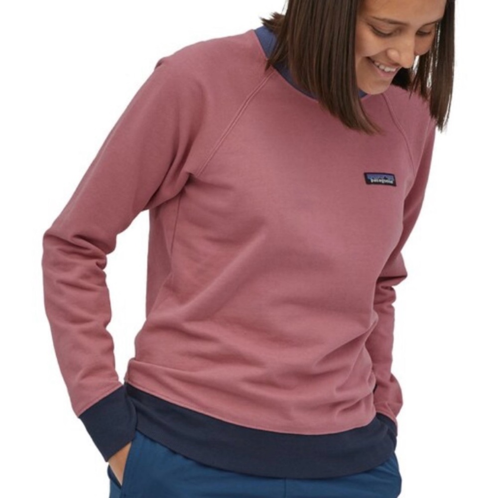 Patagonia Rose Pink Crewneck Sweatshirt with Navy Trim
